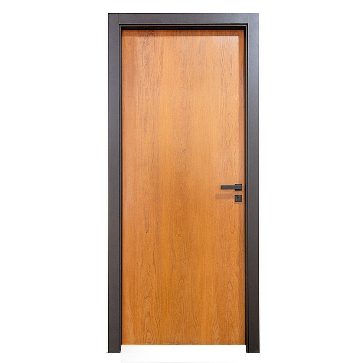 PORTA-LISA-PADRÃO-IMBUIA-COM-BATENTE-E-GUARNIÇÃO-PRETA